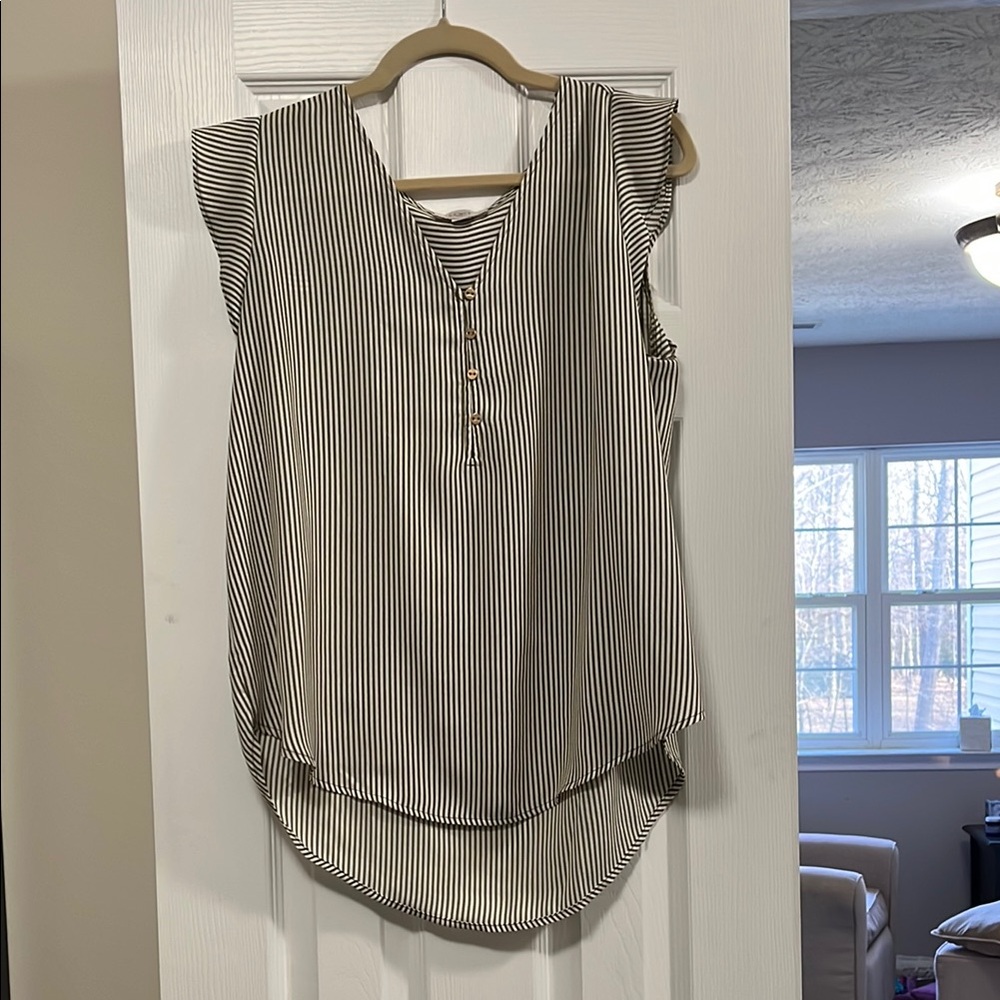 Striped Olive and White Women's Top, Sz L
